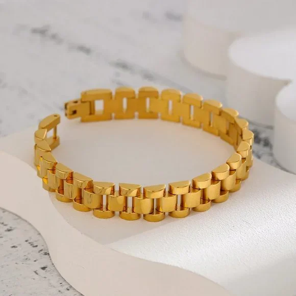 NEW 18K Gold Plated Chain Link Bracelet - Picture 1 of 8